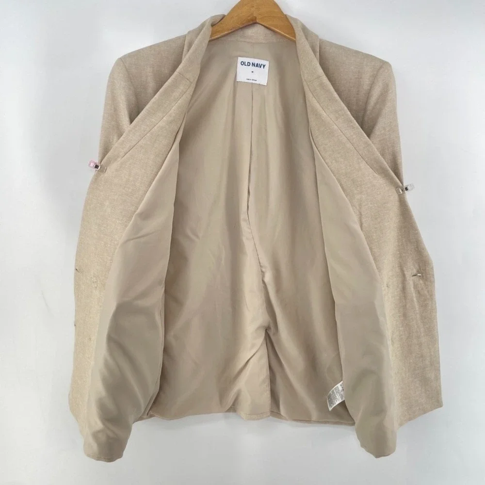 Old Navy Double Breasted‎ Suit Blazer Jacket M Linen Blend Tan NWT Minimalist